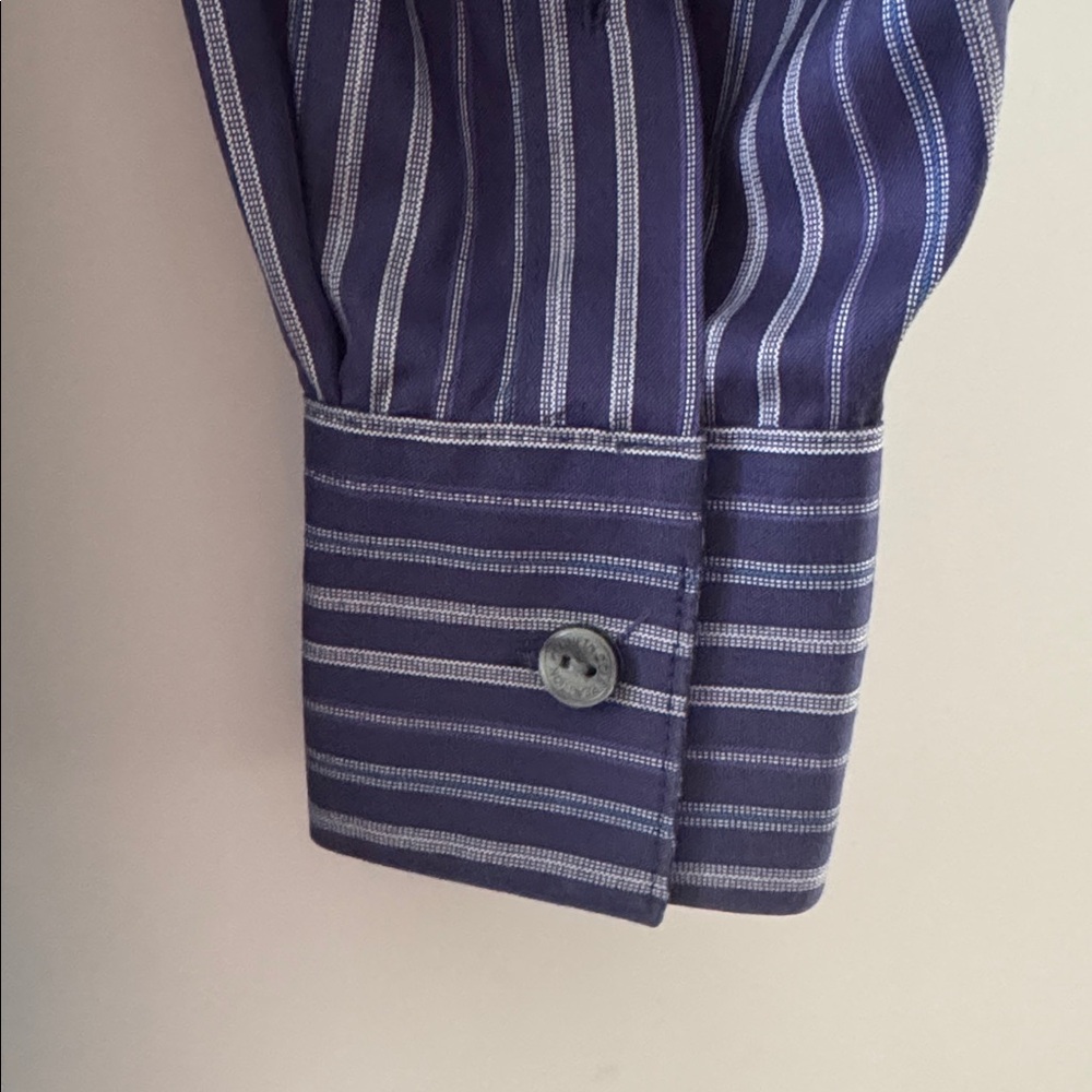 Kenneth Cole Navy Striped Shirt Size M  Neck 15 -15.5 Long Sleeve 32/33 Non iron - Picture 10 of 16